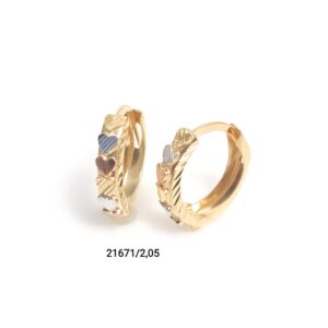Brinco argola corações 3 cores diamantado em ouro 18k - 21671/205