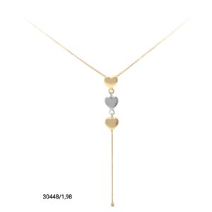 Gargantilha gravatinha 3 corações em ouro 18k - 30448/198