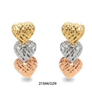 Brinco 3 corações coloridos e diamantados em ouro 18k - 21544/209