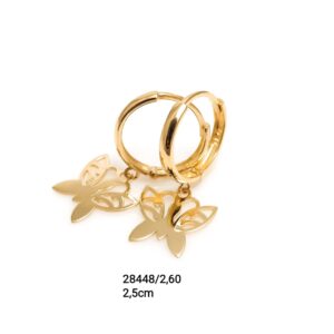 Brinco argola borboleta pendurado em ouro 18k - 28448/260