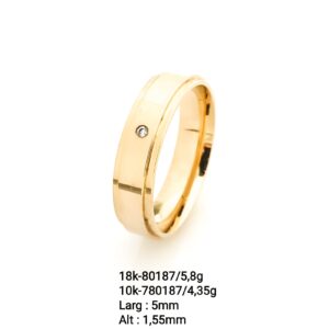 Aliança em ouro detalhes, com pedra - 80187/780187