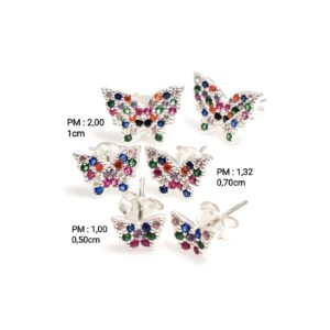 Brinco em prata 925 borboletas pedras coloridas
